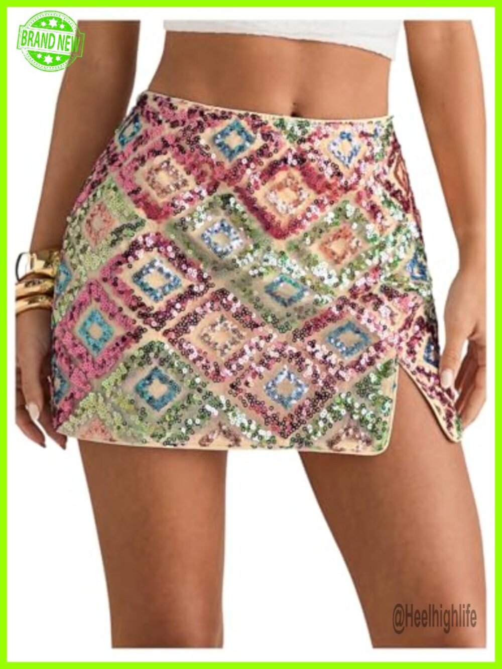 Sparkly Sequin Low Rise Mini Pencil Skirt with Micro Shorts